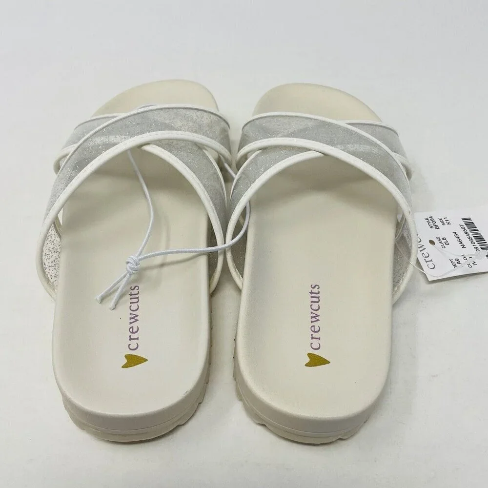 J Crew Crewcuts Little Girl K11 Slip On Pool Glitter Jelly Sandals White $45 209